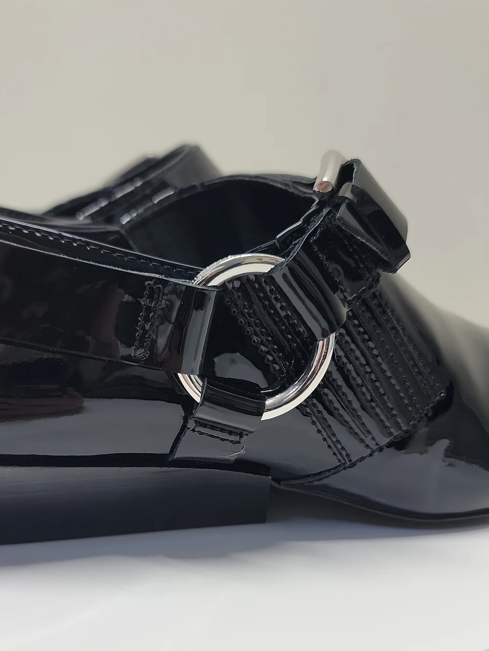 Calvin Klein Black Patent Pointed Toe Strap Shoe Shiny New W/out Box